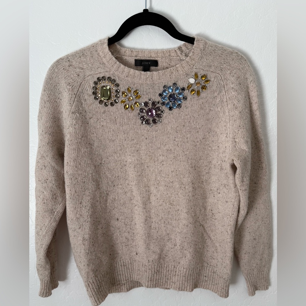 J.Crew Lambswool Blend Jeweled Donegal Pullover Speckled Knit Sweater – Size S
